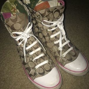 Coach High-top logo Brown Sneakers. Fold down